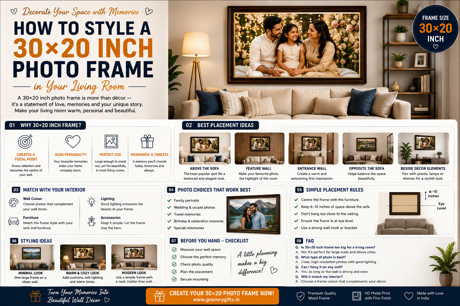 How to Style a 30×20 Inch Photo Frame in Your Living Room